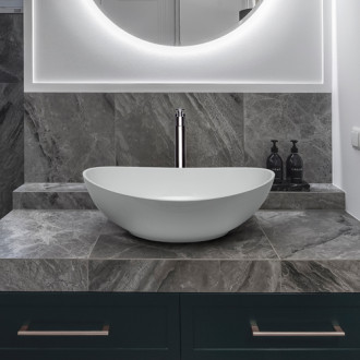 CERANO - Umývadlo z liateho mramoru Algirdas - na dosku - biela lesklá - 59x38,3 cm