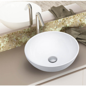 CERANO - Umývadlo z liateho mramoru Darius - na dosku - biela lesklá - ø 40 cm