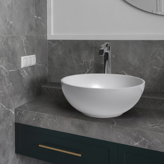 CERANO - Umývadlo z liateho mramoru Darius - na dosku - biela lesklá - ø 40 cm