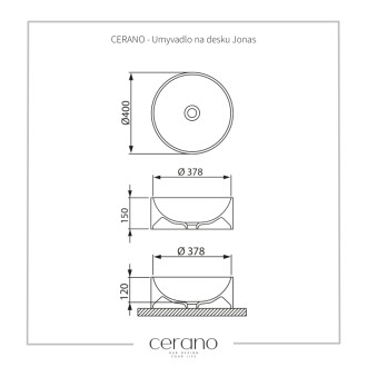 CERANO - Umývadlo z liateho mramoru - na dosku Jonas - biela lesklá - ø 40 cm