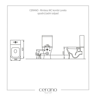 CERANO - WC kombi Loreto, Rimless - spodný/zadný opad - čierna matná - 36x62,5 cm