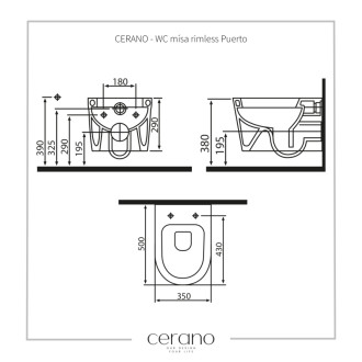 CERANO - Závesná WC misa Puerto, Rimless - biela lesklá - 35x50 cm