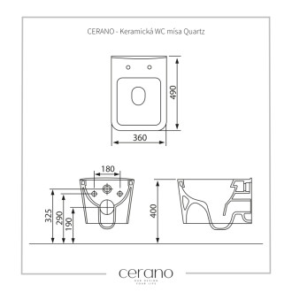 CERANO - Závesná WC misa Quartz, Rimless - biela lesklá - 36x49 cm