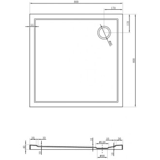Mexen Flow úzka štvorcová sprchová vanička 80 x 80 cm, biely lesk - 46S108080