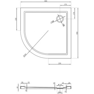 Mexen Flow polkruhová úzka sprchová vanička 80 x 80 cm, biely lesk - 46Q108080