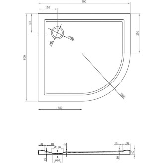 Mexen Flow polkruhová asymetrická sprchová vanička, úzka, ľavá, 90 x 80 cm, lesklá biela - 46Q108090L