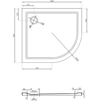 Mexen Flow polkruhová asymetrická sprchová vanička, úzka, ľavá, 100 x 80 cm, lesklá biela - 46Q108010L