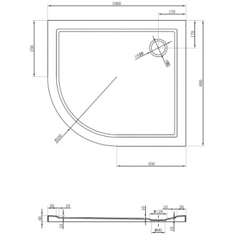 Mexen Flow polkruhová asymetrická úzka pravá sprchová vanička 100 x 80 cm, biely lesk - 46Q108010R