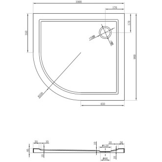 Mexen Flow polkruhová asymetrická úzka pravá sprchová vanička 100 x 90 cm, biely lesk - 46Q109010R