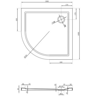 Mexen Flow polkruhová úzka sprchová vanička 100 x 100 cm, biely lesk - 46Q101010