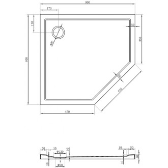 Mexen Flow úzka päťuholníková sprchová vanička ľavá 90 x 80 cm, lesklá biela - 46P108090L