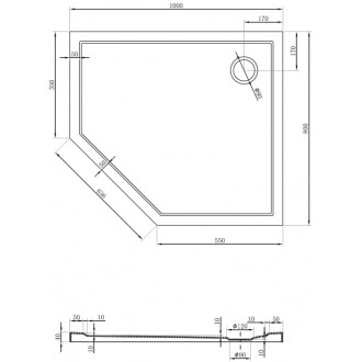 Mexen Flow slim päťuholníková sprchová vanička pravá 100 x 80 cm, lesklá biela - 46P108010R