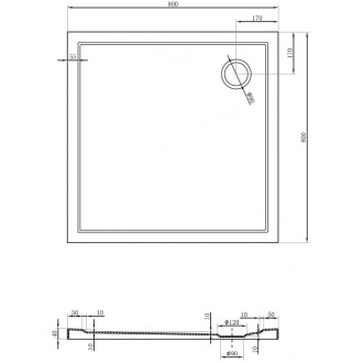 Mexen Flow úzka štvorcová sprchová vanička 80 x 80 cm, matná čierna - 46S708080