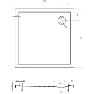 Mexen Flow úzka štvorcová sprchová vanička 90 x 90 cm, matná čierna - 46S709090