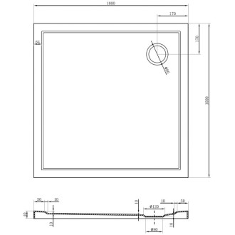 Mexen Flow úzka štvorcová sprchová vanička 100 x 100 cm, matná čierna - 46S701010