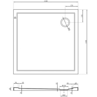 Mexen Flow úzka štvorcová sprchová vanička 110 x 110 cm, matná čierna - 46S701111