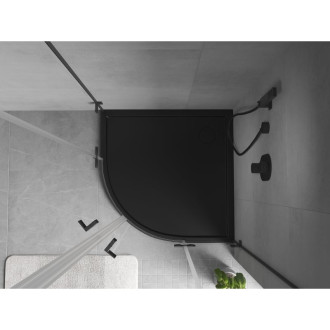 Mexen Flow polkruhová úzka sprchová vanička 80 x 80 cm, matná čierna - 46Q708080