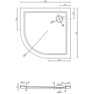 Mexen Flow polkruhová úzka sprchová vanička 90 x 90 cm, matná čierna - 46Q709090