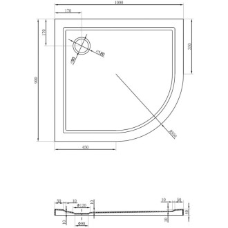 Mexen Flow polkruhová asymetrická sprchová vanička, úzka, ľavá, 100 x 90 cm, matná čierna - 46Q709010L