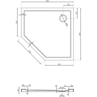 Mexen Flow úzka päťuholníková sprchová vanička 90 x 90 cm, matná čierna - 46P709090