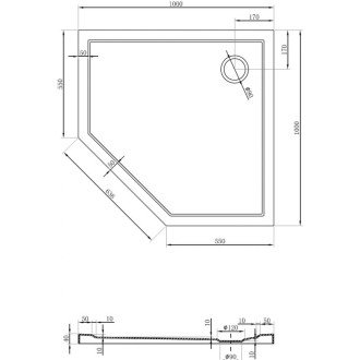 Mexen Flow tenká päťuholníková sprchová vanička 100 x 100 cm, matná čierna - 46P701010