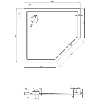Mexen Flow úzka päťuholníková sprchová vanička ľavá 90 x 80 cm, matná čierna - 46P708090L