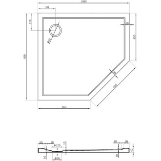 Mexen Flow úzka päťuholníková sprchová vanička ľavá 100 x 90 cm, matná čierna - 46P709010L