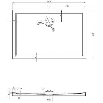 Mexen Flow úzka obdĺžniková sprchová vanička 140 x 85 cm, matná čierna - 46R708514