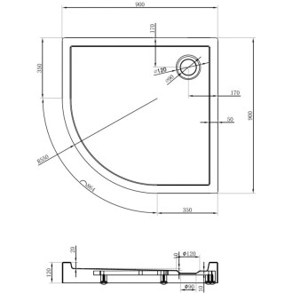 Mexen Flow+ polkruhová sprchová vanička 90 x 90 cm, biely lesk - 46Q109090H
