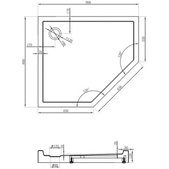 Mexen Flow+ ľavá päťuholníková sprchová vanička 90 x 80 cm, biely lesk - 46P108090LH