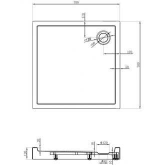 Mexen Flow+ štvorcová sprchová vanička 70 x 70 cm, matná čierna - 46S707070H
