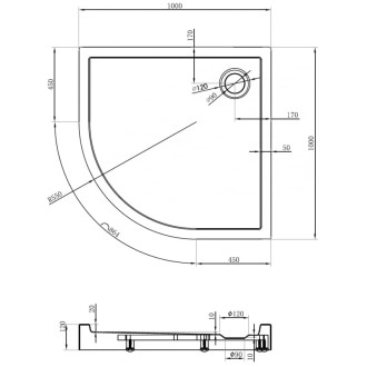 Mexen Flow+ polkruhová sprchová vanička 100 x 100 cm, matná čierna - 46Q701010H