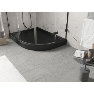 Mexen Flow+ polkruhová asymetrická ľavá sprchová vanička 90 x 80 cm, matná čierna - 46Q708090LH