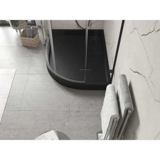 Mexen Flow+ polkruhová asymetrická ľavá sprchová vanička 100 x 80 cm, matná čierna - 46Q708010LH