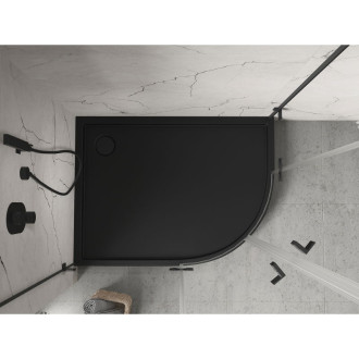Mexen Flow+ polkruhová asymetrická ľavá sprchová vanička 100 x 80 cm, matná čierna - 46Q708010LH