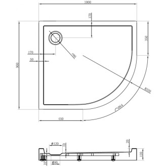 Mexen Flow+ polkruhová asymetrická ľavá sprchová vanička 100 x 90 cm, matná čierna - 46Q709010LH