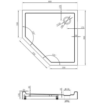 Mexen Flow+ päťuholníková sprchová vanička 80 x 80 cm, matná čierna - 46P708080H