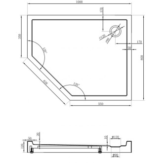 Mexen Flow+ pravá päťuholníková sprchová vanička 100 x 80 cm, matná čierna - 46P708010RH