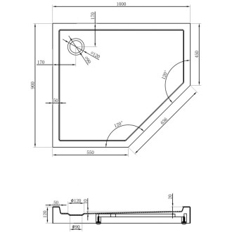 Mexen Flow+ ľavá päťuholníková sprchová vanička 100 x 90 cm, matná čierna - 46P709010LH
