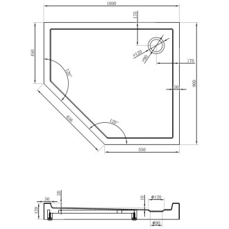 Mexen Flow+ pravá päťuholníková sprchová vanička 100 x 90 cm, matná čierna - 46P709010RH