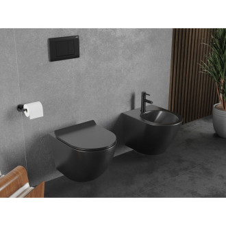 WC misa Mexen Lena Rimless Tornado s úzkym sedadlom s tlmeným dovieraním, duroplast, matná čierna - 30220185T