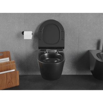 WC misa Mexen Lena Rimless Tornado s úzkym sedadlom s tlmeným dovieraním, duroplast, matná čierna - 30220185T