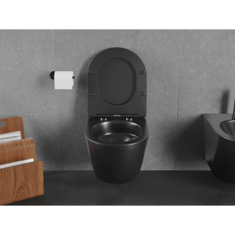 WC misa Mexen Lena Rimless Tornado s úzkym sedadlom s tlmeným dovieraním, duroplast, matná čierna - 30221085T