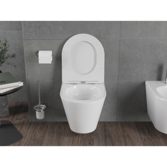 WC misa Mexen Rico Rimless Tornado s úzkym sedadlom s tlmeným dovieraním, duroplast, lesklá biela - 30720300T