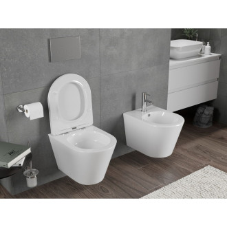 WC misa Mexen Rico Rimless Tornado s úzkym sedadlom s tlmeným dovieraním, duroplast, lesklá biela - 30720400T