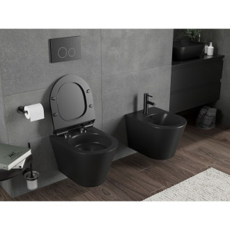WC misa Mexen Rico Rimless Tornado s úzkym sedadlom s tlmeným dovieraním, duroplast, matná čierna - 30720185T