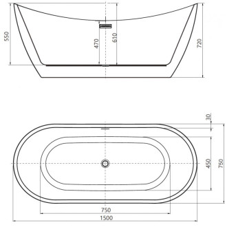 Voľne stojaca vaňa Mexen Lotos 150 x 75 cm, biela, prepad z kartáčovanej medi - 52051507700-65