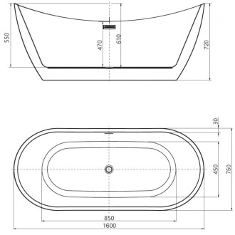 Voľne stojaca vaňa Mexen Lotos 160 x 75 cm, biela/čierna, prepad kartáčovaný zlatý - 52051607775-55