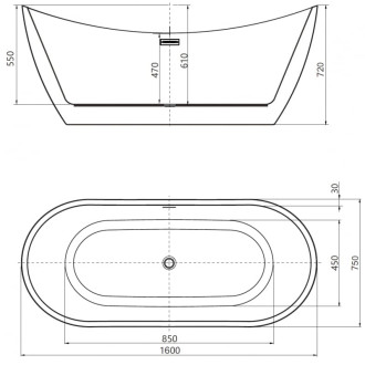 Voľne stojaca vaňa Mexen Lotos 160 x 75 cm, biela/čierna, prepad z kartáčovanej medi - 52051607775-65