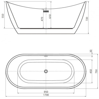 Voľne stojaca vaňa Mexen Lotos 170 x 75 cm, biela, čierny prepad - 52051707700-70